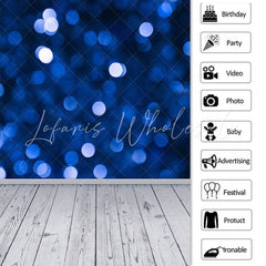 Lofaris Blue Simple Bokeh Wood Floor Birthday Party Backdrop