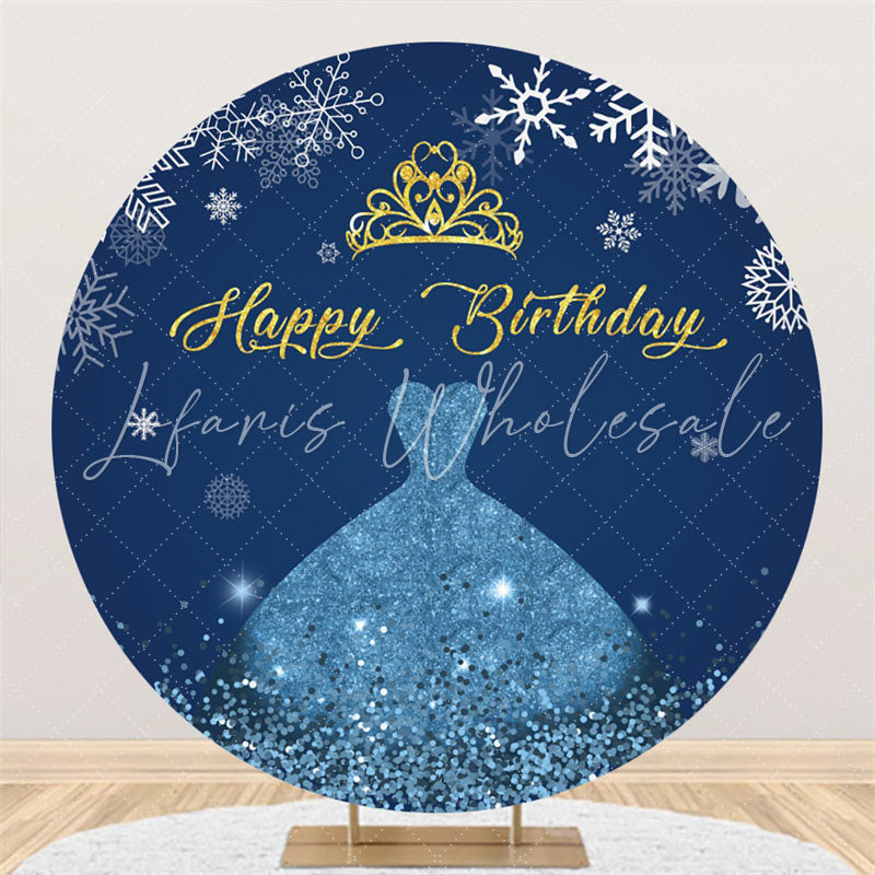 Lofaris Blue Skirt And Gold Crown Happy Birthday Round Backdrop