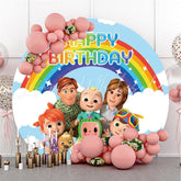 Lofaris Blue Sky And Rainbow Round Happy Family Birthday Backdrop
