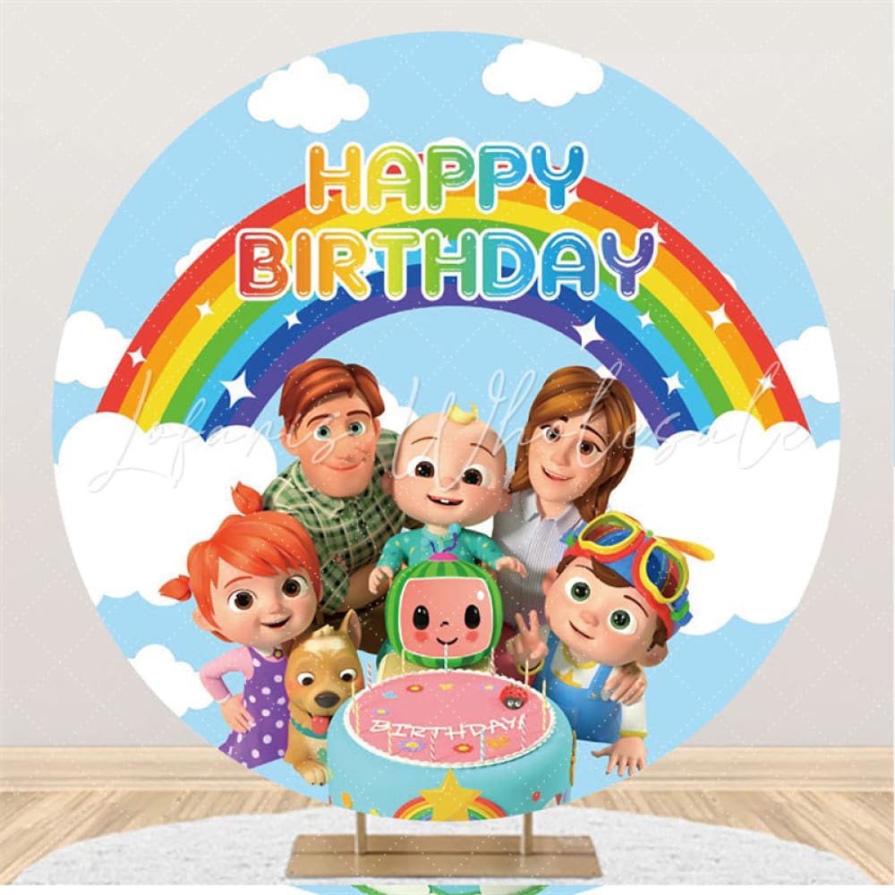 Lofaris Blue Sky And Rainbow Round Happy Family Birthday Backdrop