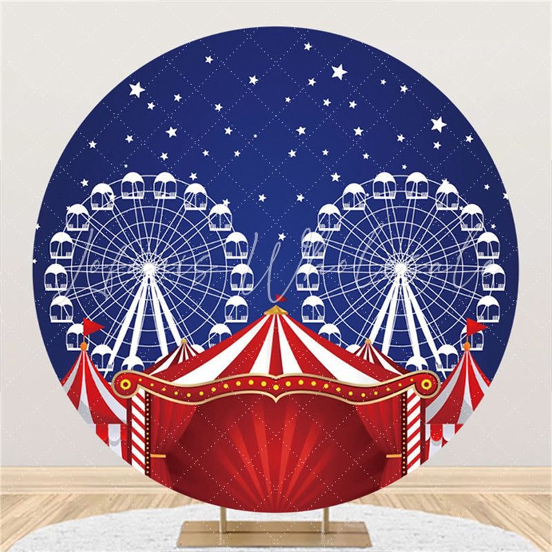 Lofaris Blue Sky And Red Circus Round Happy Birthday Backdrop