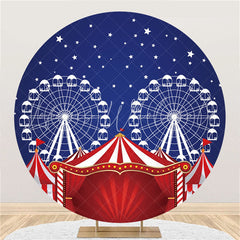 Lofaris Blue Sky And Red Circus Round Happy Birthday Backdrop