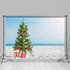 Lofaris Blue Sky Beach Green Tree Christmas In July Backdrop