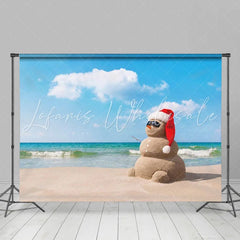Lofaris Blue Sky Beach Sandy Snowman Xmas In July Backdrop
