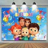 Lofaris Blue Sky Cartoon Happy Family Backdrop For Birthday