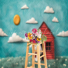 Blue Sky Cloud House Dog Snoopy Cake Smash Backdrop