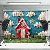 Blue Sky Cloud Red House Snoopy Cake Smash Backdrop