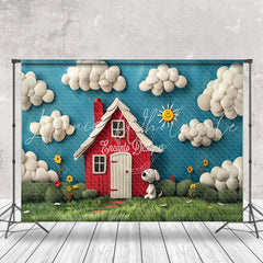 Blue Sky Cloud Red House Snoopy Cake Smash Backdrop
