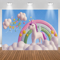 Lofaris Blue Sky Clouds Unicorn Happy Birthday Backdrop