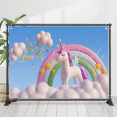 Lofaris Blue Sky Clouds Unicorn Happy Birthday Backdrop