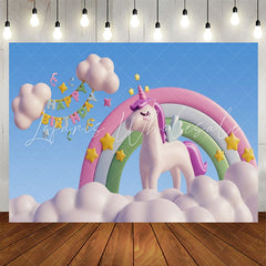Lofaris Blue Sky Clouds Unicorn Happy Birthday Backdrop