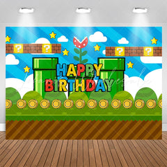 Lofaris Blue Sky Coin Green Game Level Boy Birthday Backdrop