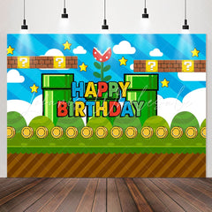 Lofaris Blue Sky Coin Green Game Level Boy Birthday Backdrop