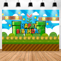 Lofaris Blue Sky Coin Green Game Level Boy Birthday Backdrop