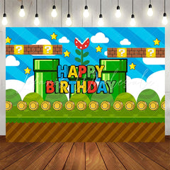 Lofaris Blue Sky Coin Green Game Level Boy Birthday Backdrop