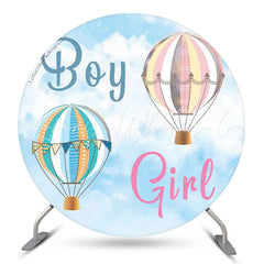 Lofaris Blue Sky Hot Air Balloon Circle Gender Reveal Backdrop