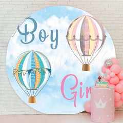 Lofaris Blue Sky Hot Air Balloon Circle Gender Reveal Backdrop