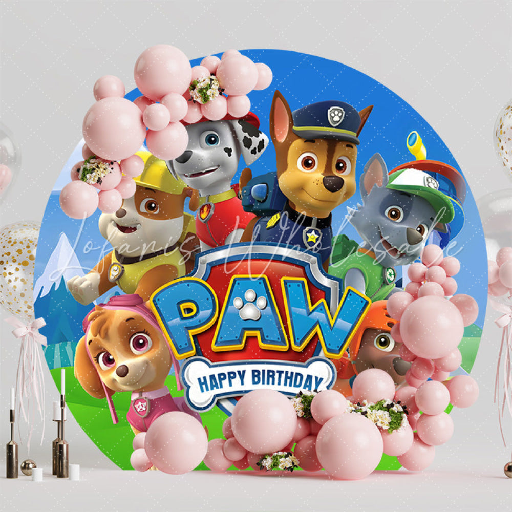 Blue Sky Paw Patrol Dog Police Officer Round Birthday Backdrop