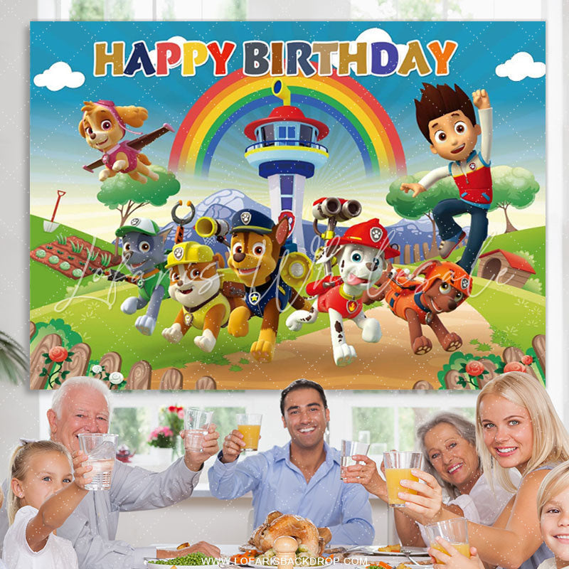 Lofaris Blue Sky Puppy Dog Happy Birthday Backdrop For Kids