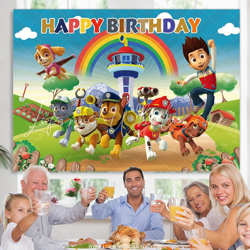 Lofaris Blue Sky Puppy Dog Happy Birthday Backdrop For Kids