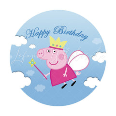 Lofaris Blue Sky Round Piggy Fairy Birthday Backdrop