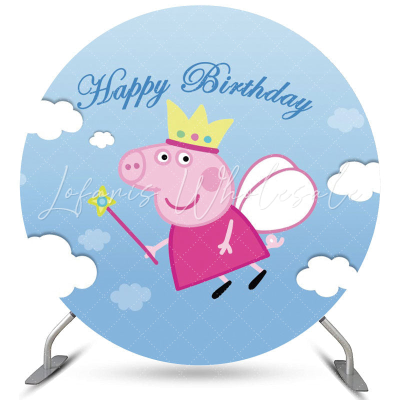 Lofaris Blue Sky Round Piggy Fairy Birthday Backdrop
