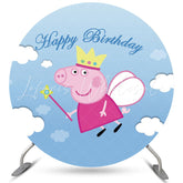 Lofaris Blue Sky Round Piggy Fairy Birthday Backdrop
