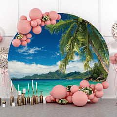 Lofaris Blue Sky Trees Hawaii Beach Round Birthday Backdrop