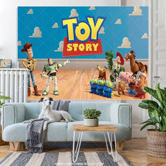 Lofaris Blue Sky White Cloud And Cartoon Toy Birthday Backdrop