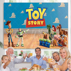 Lofaris Blue Sky White Cloud And Cartoon Toy Birthday Backdrop