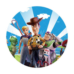 Lofaris Blue Sky White Cloud Round Cartoon Toy Birthday Backdrop