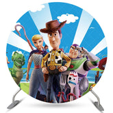 Lofaris Blue Sky White Cloud Round Cartoon Toy Birthday Backdrop