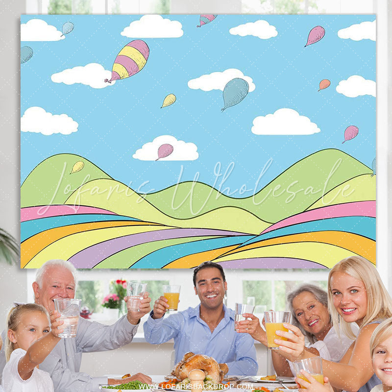 Lofaris Blue Sky White Clouds Balloons Birthday Party Backdrop