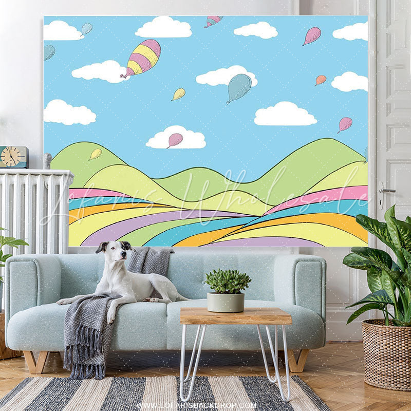 Lofaris Blue Sky White Clouds Balloons Birthday Party Backdrop