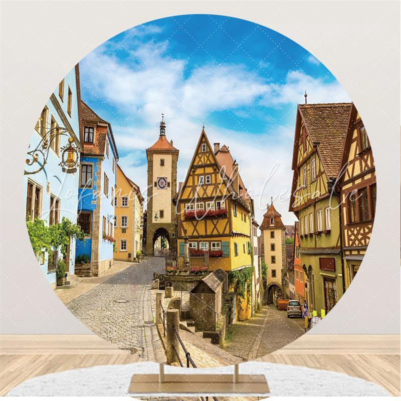 Lofaris Blue Sky White Clouds House Baby Shower Round Backdrop