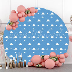 Lofaris Blue Sky White Clouds Round Happy Birthday Backdrop