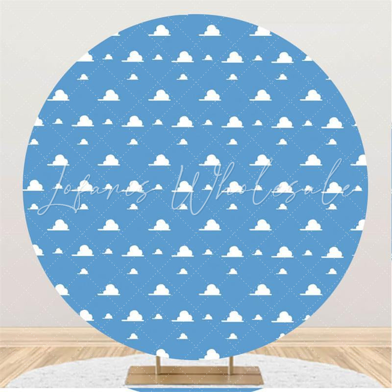 Lofaris Blue Sky White Clouds Round Happy Birthday Backdrop