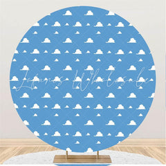 Lofaris Blue Sky White Clouds Round Happy Birthday Backdrop