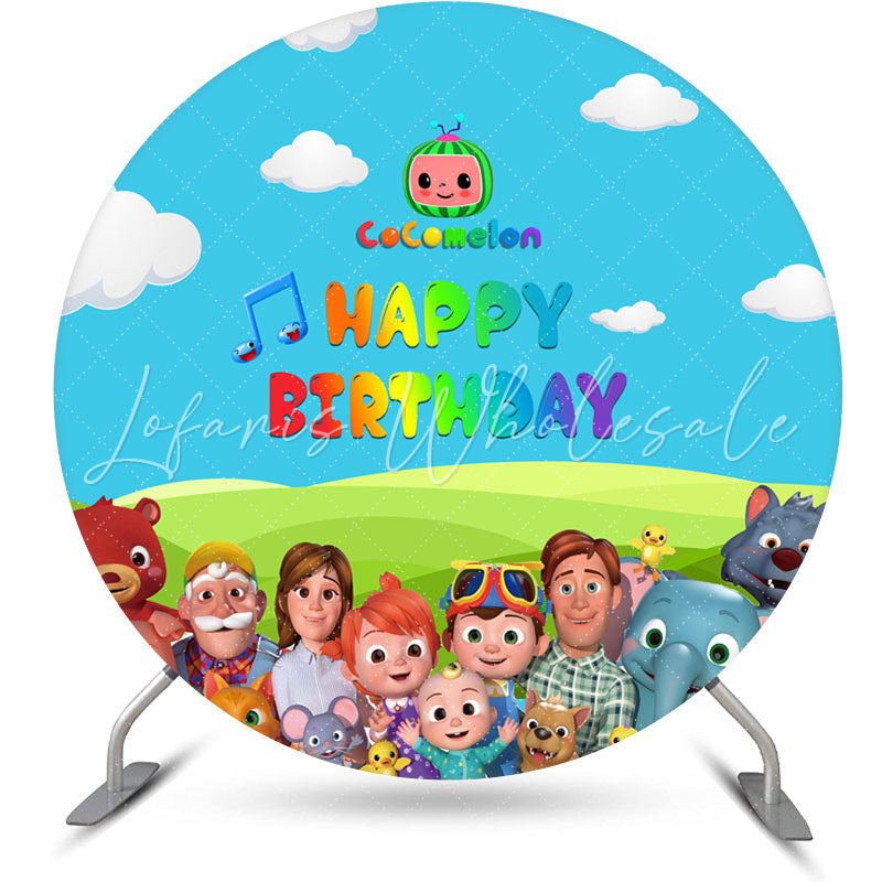 Lofaris Blue Sky With Cloud Family Outside Round Backdrop