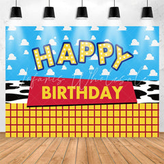 Lofaris Blue Sky Yellow Cartoon Happy Birthday Backdrop