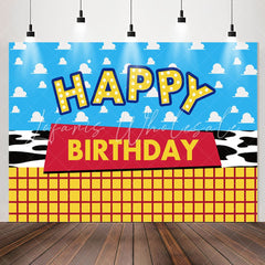 Lofaris Blue Sky Yellow Cartoon Happy Birthday Backdrop