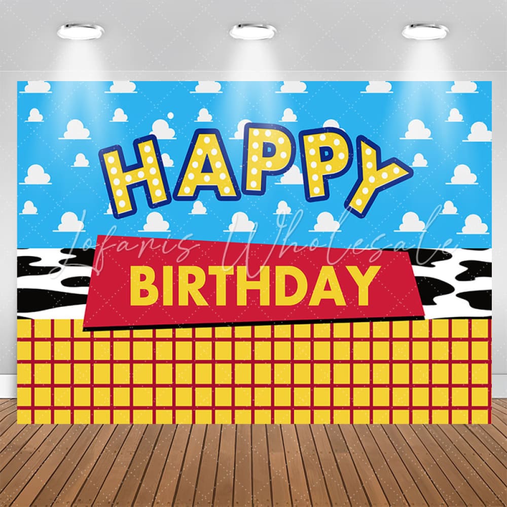 Lofaris Blue Sky Yellow Cartoon Happy Birthday Backdrop