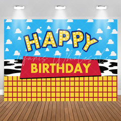 Lofaris Blue Sky Yellow Cartoon Happy Birthday Backdrop