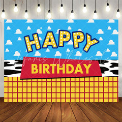 Lofaris Blue Sky Yellow Cartoon Happy Birthday Backdrop