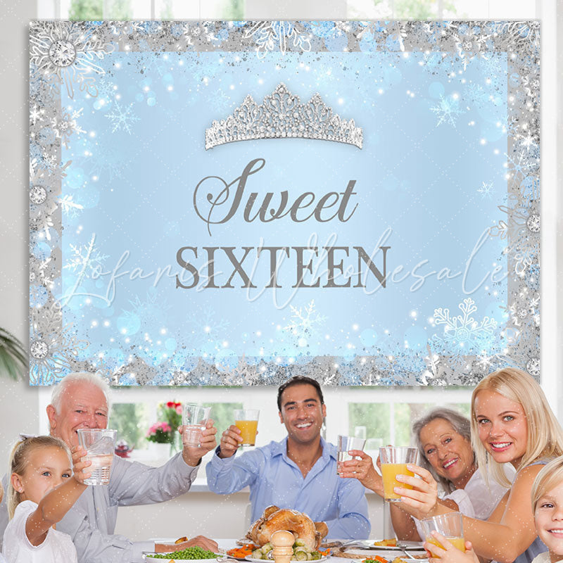 Lofaris Blue Snow and Diamond Sweet Sixteen Birthday Backdrop