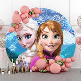 Lofaris Blue Snowflake Round Cartoon Princess Birthday Backdrop