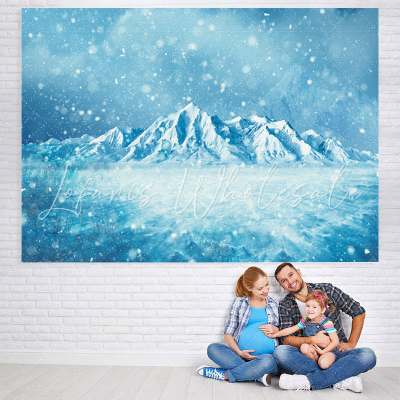 Lofaris Blue Snowmountain And Snowflake Baby Shower Backdrop