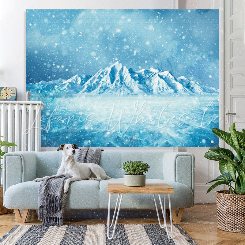 Lofaris Blue Snowmountain And Snowflake Baby Shower Backdrop