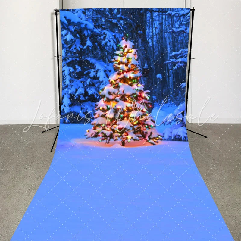 Lofaris Blue Snowy Christmas Tree Winter Photo Backdrop?
