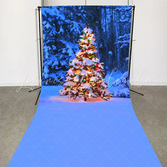 Lofaris Blue Snowy Christmas Tree Winter Photo Backdrop?